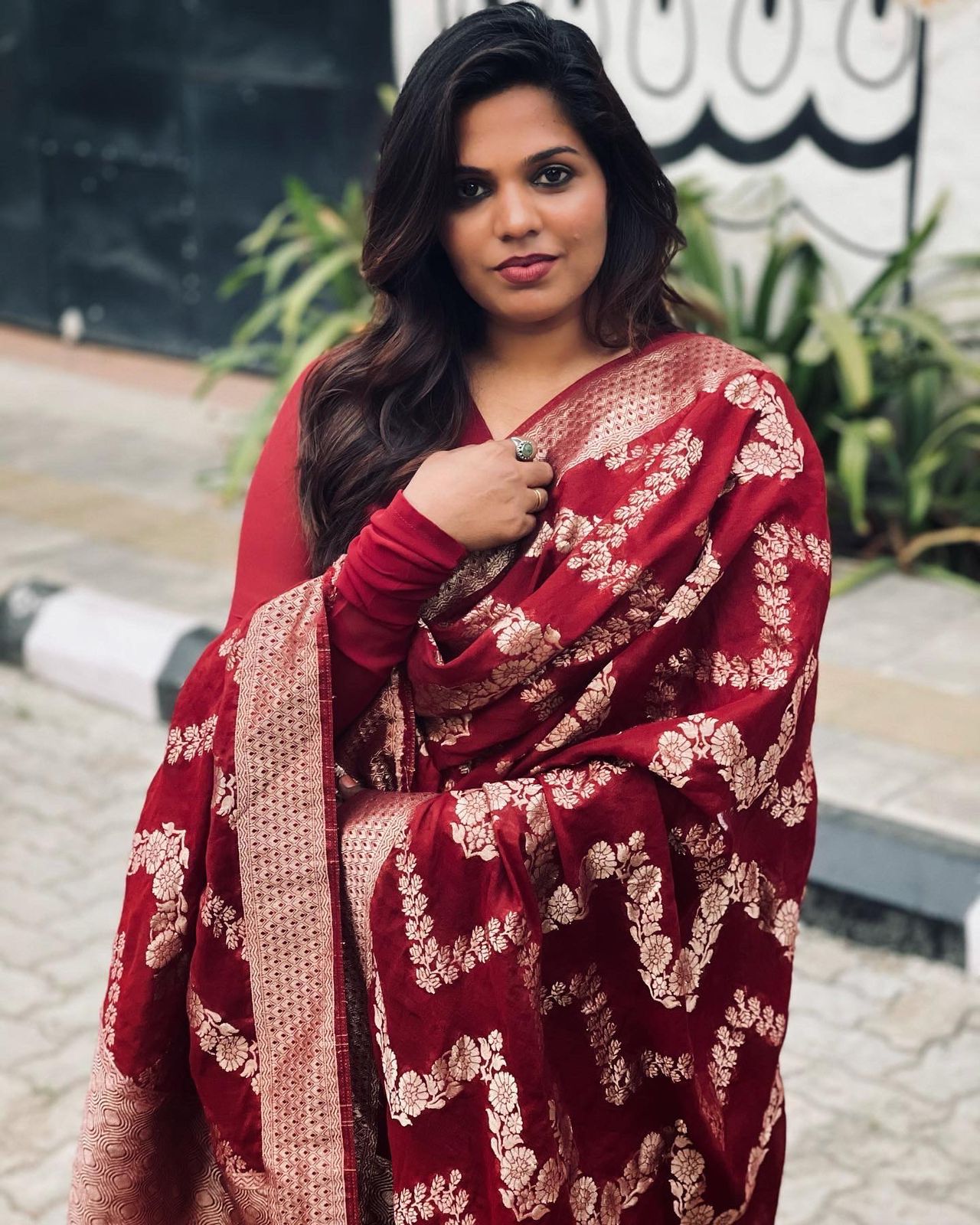 Elegant Reddish Maroon Pure Chanderi Silk Banarasi Aline Suit with Dupatta