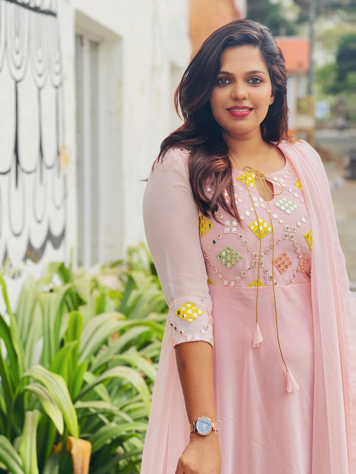 Elegant Peach Gold Anarkali Suit with Dupatta - Designer Yoke Dress