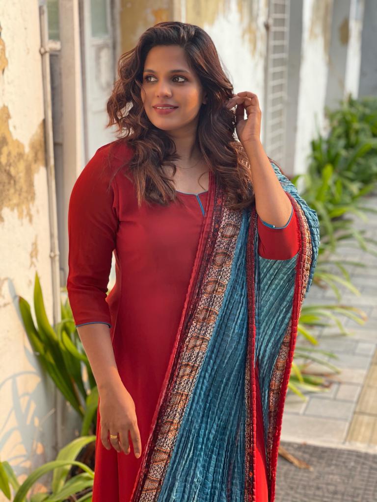 Elegant Georgette A-Line Top with Duppatta - Brick Red Women's Ethnic Wear
