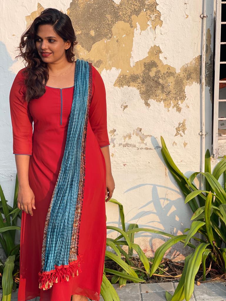 Elegant Georgette A-Line Top with Duppatta - Brick Red Women's Ethnic Wear