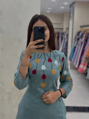 Women's Cotton Kurti Cord Set: Indian Bollywood Designer Ethnic Kurta Pant