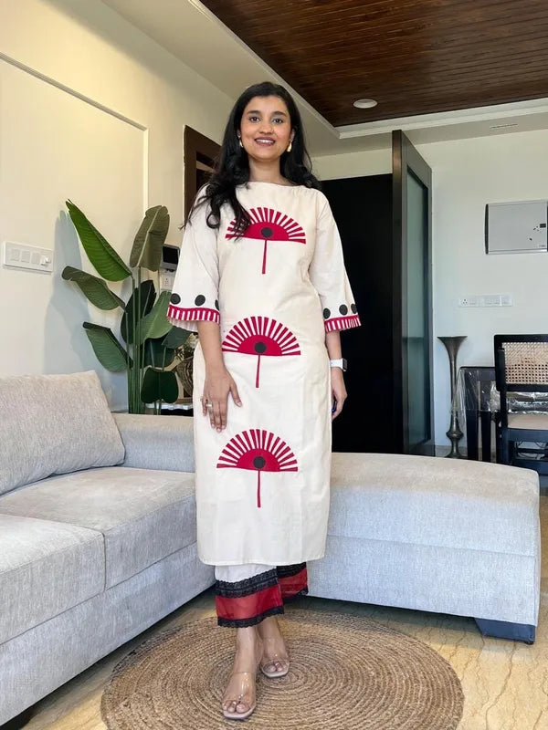 Premium White Cotton Flex Kurti Pant Set for Women: Elegant Daily Wear