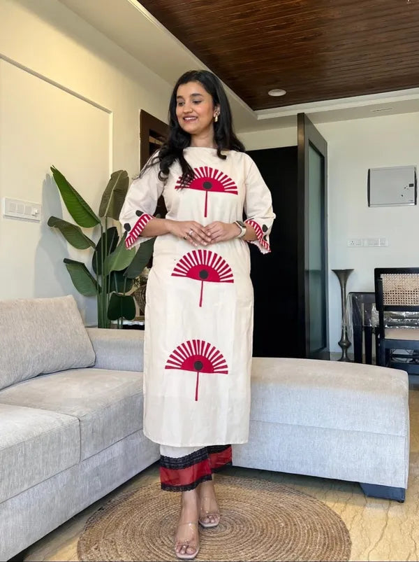 Premium White Cotton Flex Kurti Pant Set for Women: Elegant Daily Wear